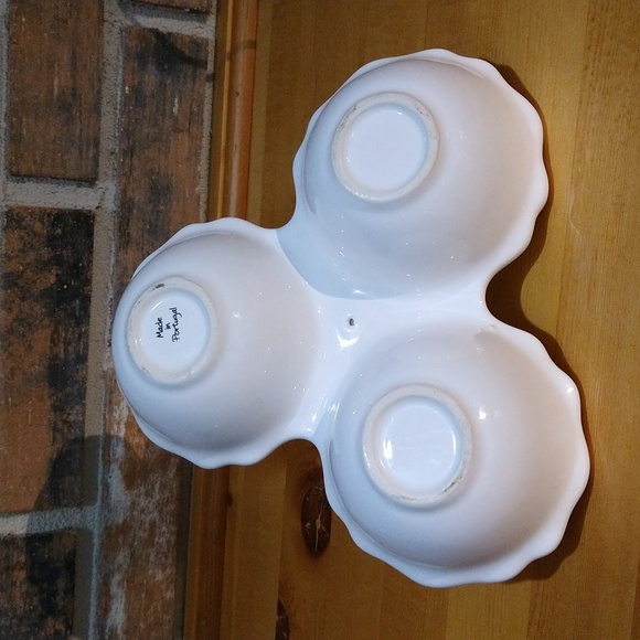 Portugal Pottery 3 Part Service Dish Service Tray white like new - Picture 4 of 15